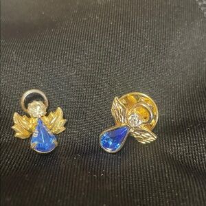 014 Gold and Blue Angel Brooch and Pendant Set